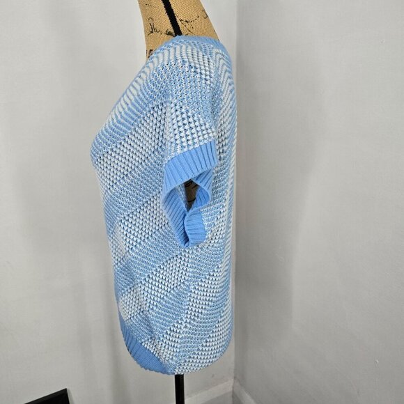 Vintage Blue Knit V-neck Slouchy Sweater Top - Picture 2 of 9